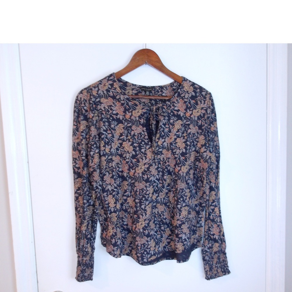 Lucky Floral Print Blouse Long Sleeve Keyhole Neckline Casual Top Sz M /#5314